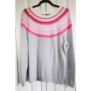 Talbots L‎ Sweater Gray White Pink Collar Cotton Blend *1 Loose Thread In Back*